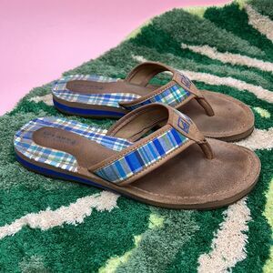 Sperry Top-Sider Women’s Catalina Blue Plaid Leather Suede Boat Sandals 7